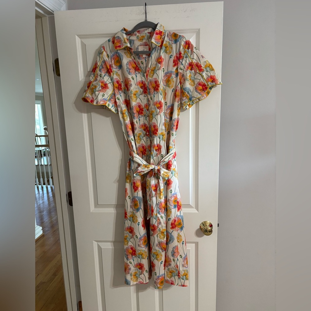 Umgee White Floral Dress with Pink, Yellow & Blue Flowers